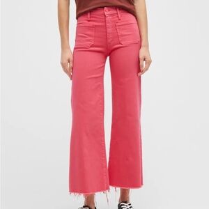 MOTHER Patch Pocket Roller Ankle Fray Wide-Leg Jeans